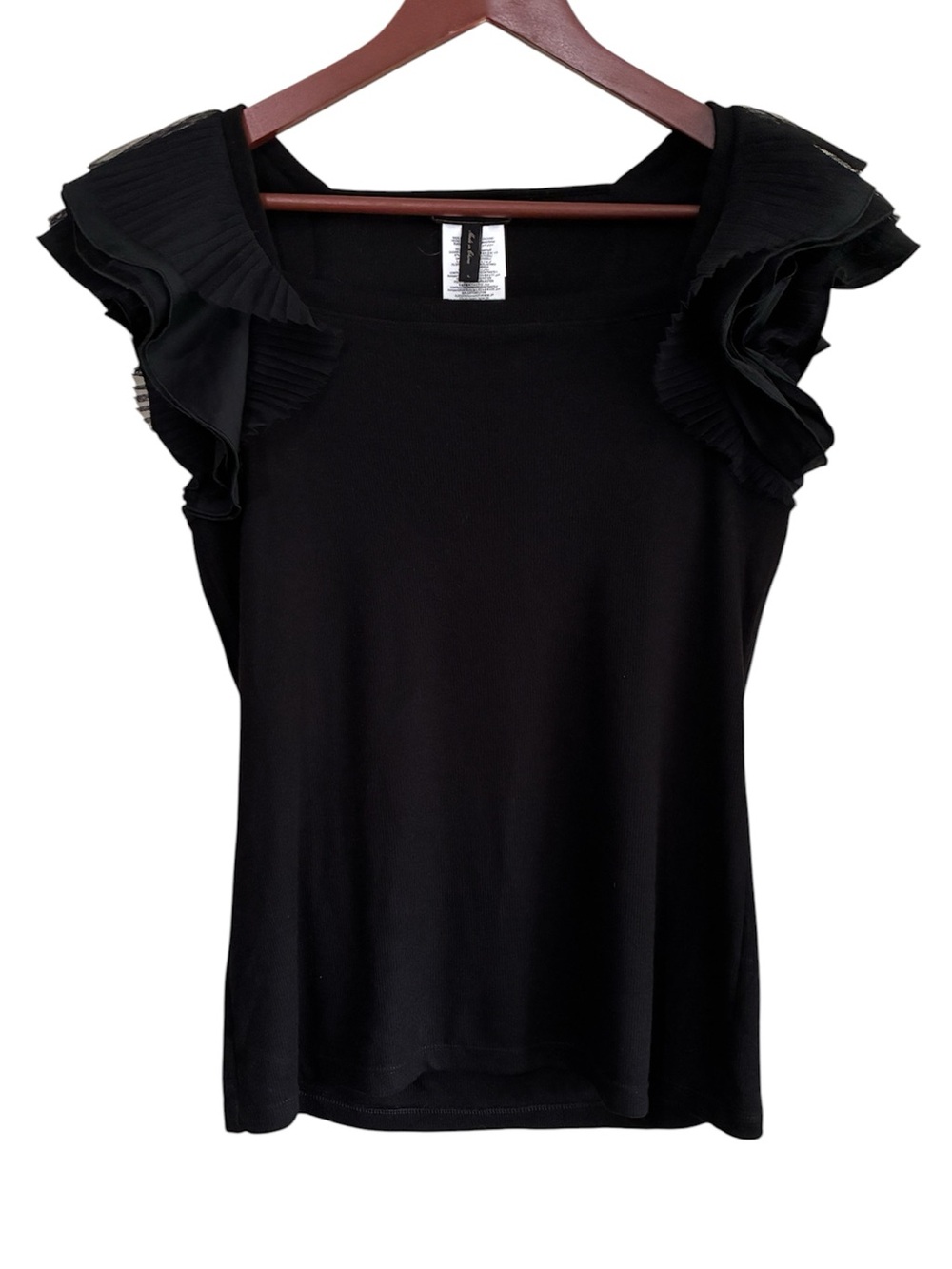 BCBGMaxAzria Women's Black Ruffle Sleeve Tee Top Size Large
